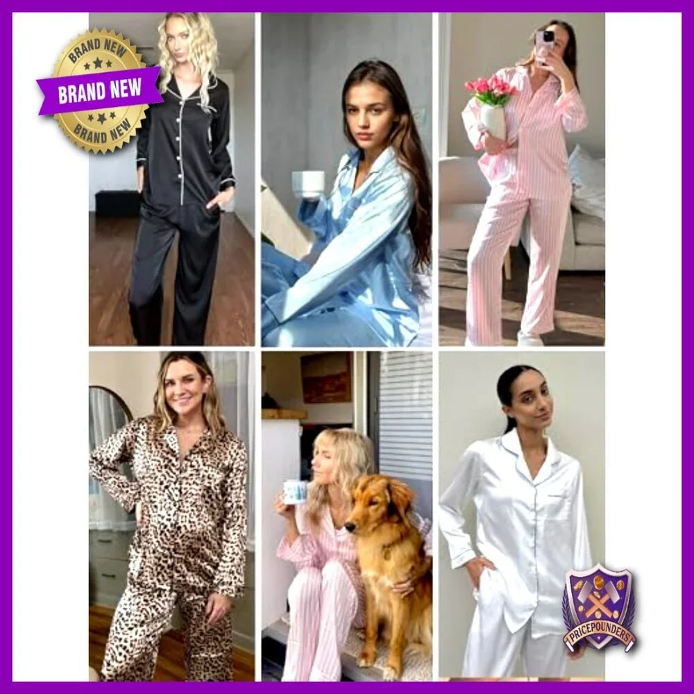 Silk Satin Pajama Set Long Sleeve Button Down Soft Sleepwear Loungewear